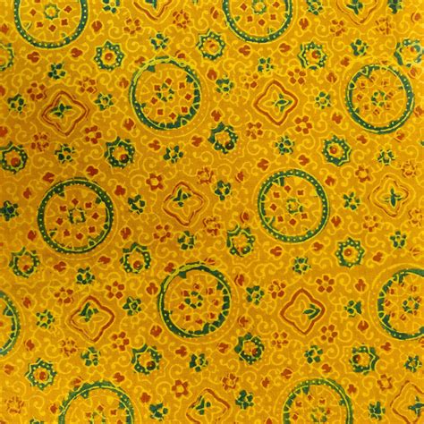 Pure Cotton Yellow With Green And Rust Intricate Tile Print Blouse Fab ...