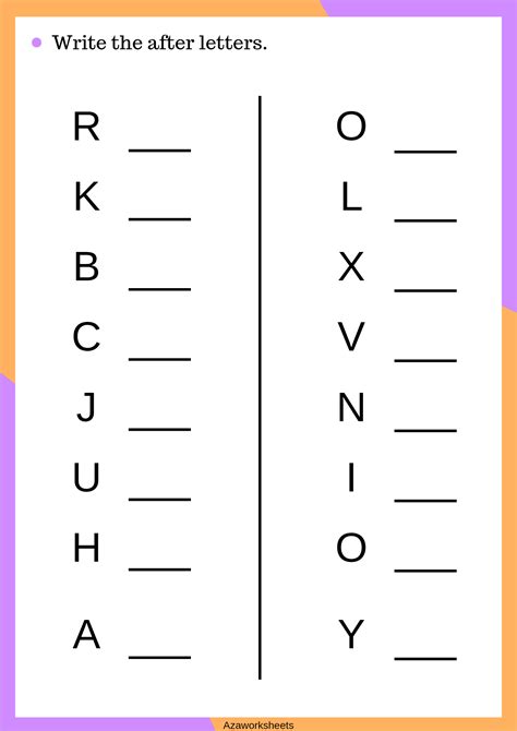 WRITE THE AFTER LETTERS (ALPHABETS WORKSHEETS) | Letter worksheets for ...