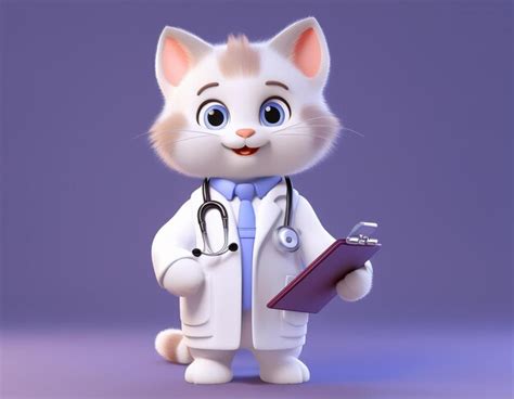 3d cute cat in a doctor s coat holds a clipboard | Premium AI-generated ...