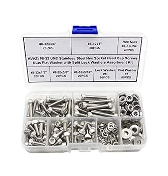 HVAZI #8-32 UNC Stainless Steel Hex Socket Head Cap Screws Nuts Flat ...