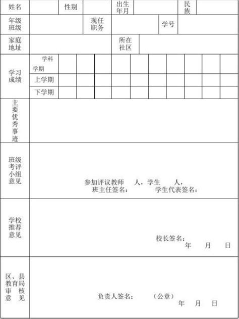 小学三好学生登记表Excel模板_千库网(excelID：149478)
