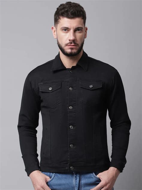 Men Black Denim Cotton Jacket with Patchwork – Rodamo