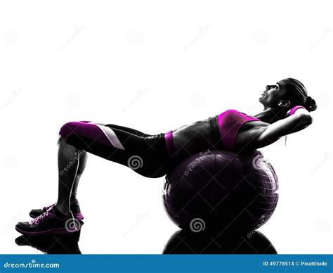 Woman Fitness Ball Crunches Exercises Silhouette Stock Photo - Image of ...