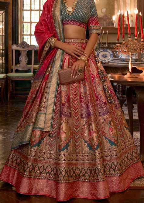 Designer Pure Silk Zari Work Red Bridal Lehenga For Women India & USA ...