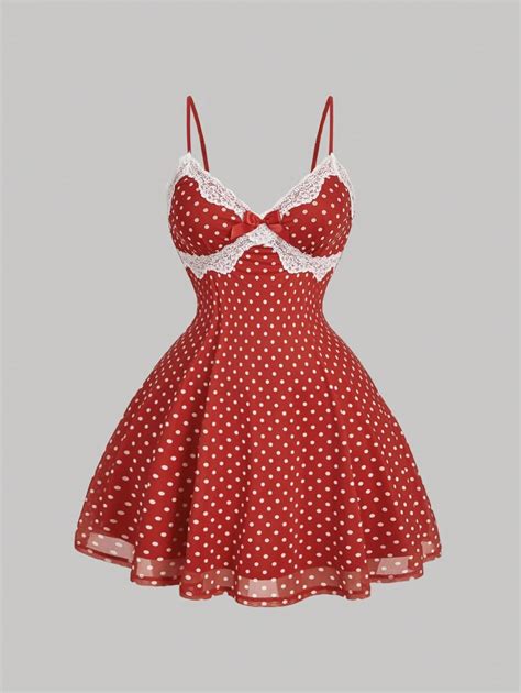 SHEIN MOD Plus Size Red Background White Polka Dot Spaghetti Strap Mini ...
