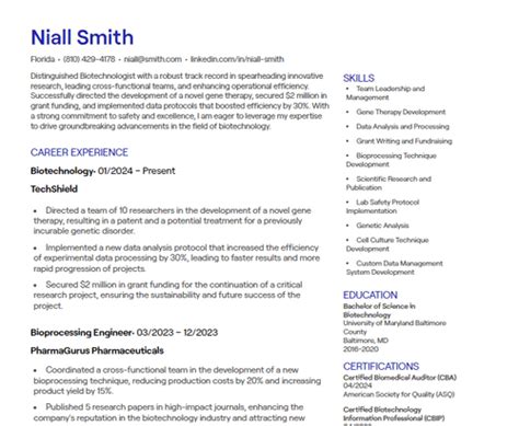 Biotechnology Resume Examples 的图像结果