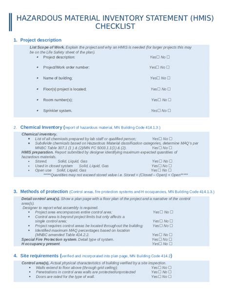 Hazardous Material Inventory Statement (HMIS) and Doc Template | pdfFiller