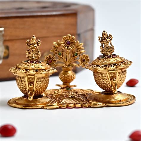 Antique Gold Premium Lakshmi Kalasam Halsi & Kumkum Box - Halsi Sindoo