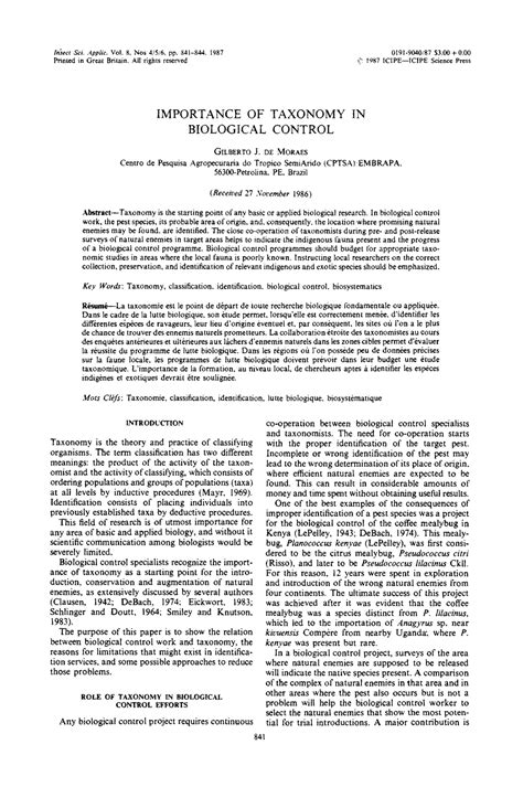 Importance OF Taxonomy IN Biological Control - lirSect Sei. Applic. Vol ...