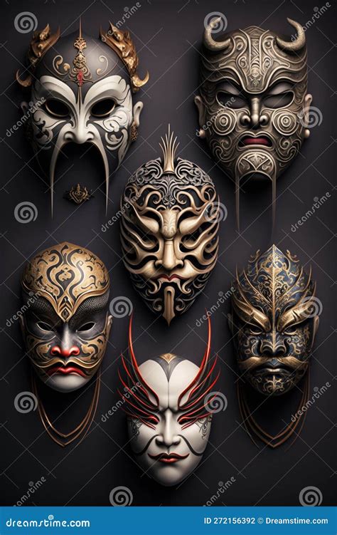 Vibrant Chinese Opera Masks on Display Stock Illustration ...