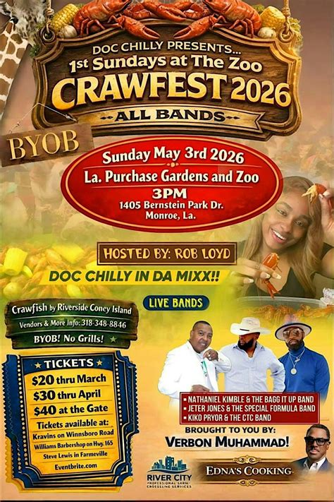 1st Sundays at The Zoo: Crawfest 2026, Louisiana Purchase Gardens & Zoo ...