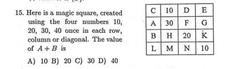 15. Here is a magic square, createdusing the four numbers 10,20, 30, 40 ...