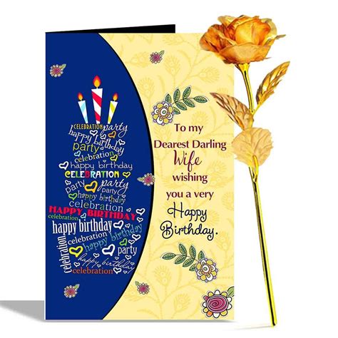 Alwaysgift Happy Birthday Wife Greeting Card & Golden Rose Hamper| Best ...