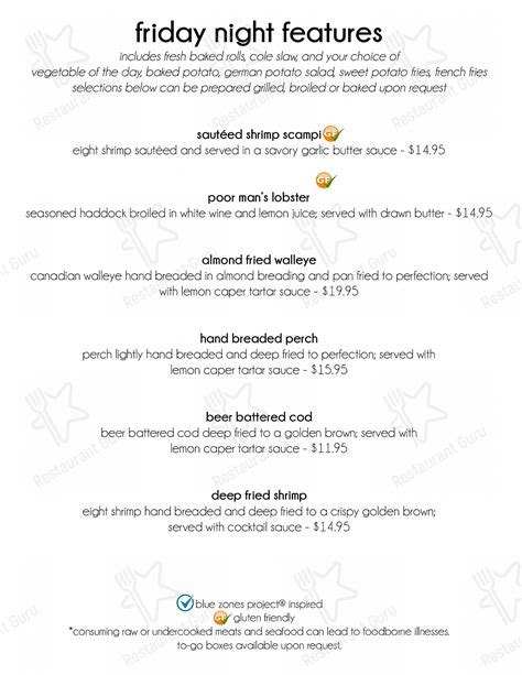 Menu at Old Hickory Golf Club, Beaver Dam