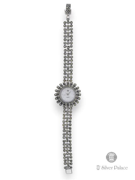 925 Oxidised Silver Marca Watch For Women - Silver Palace
