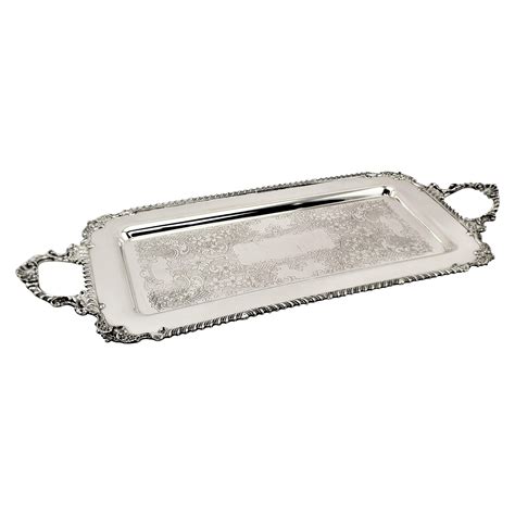 Antique Rectangular Silver Plated Serving Tray with Stylized Floral ...