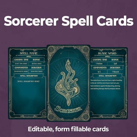 Sorcerer Spell Cards D&D 5e - Fillable PDF in 2024 | 5e spell cards ...