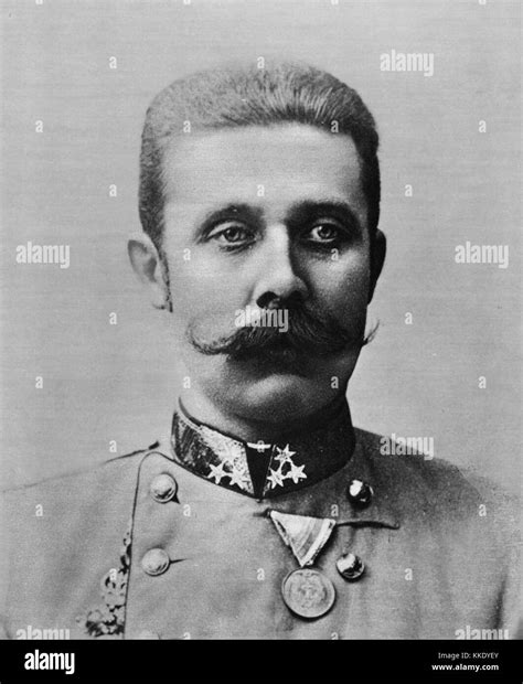 This black and white image captures Archduke Franz Ferdinand of Austria ...