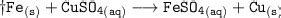 Identify the type of reaction in the following: Fe + CuSO4(aq) = FeSO4 ...