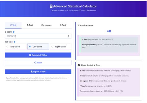 P-Value - Z, T, Chi-square & F-Test Tool - T-Statistic Calculation