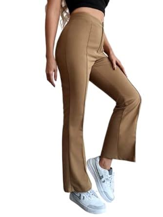 NUCOUTHS Bellbottom Trouser for Women | Beige Bellbottom Pants for ...