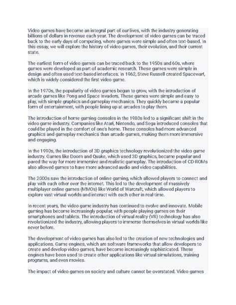 Video Game Essay - Video games have become an integral part of our ...