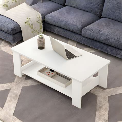 Traditional Rectangular Manufactured Wood Coffee Table with Four-Leg ...