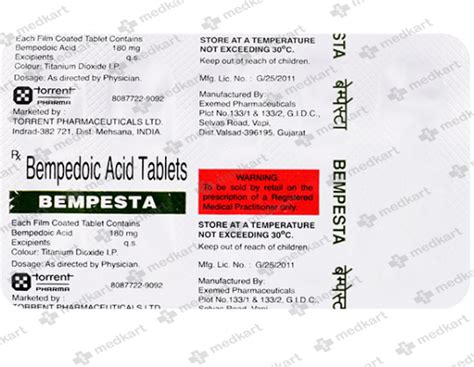 BEMPESTA 180MG TABLET 10'S, Price, Composition & Generic Alternatives ...