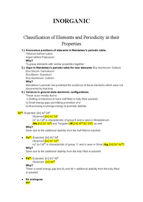 Chemistry INORGANIC: Exceptional Cases in Element Classification - Studocu