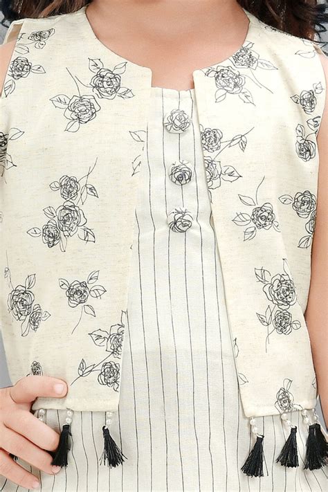 Cream Digital Print Overcoat with Dhoti Style Top for Girls – Seasons ...