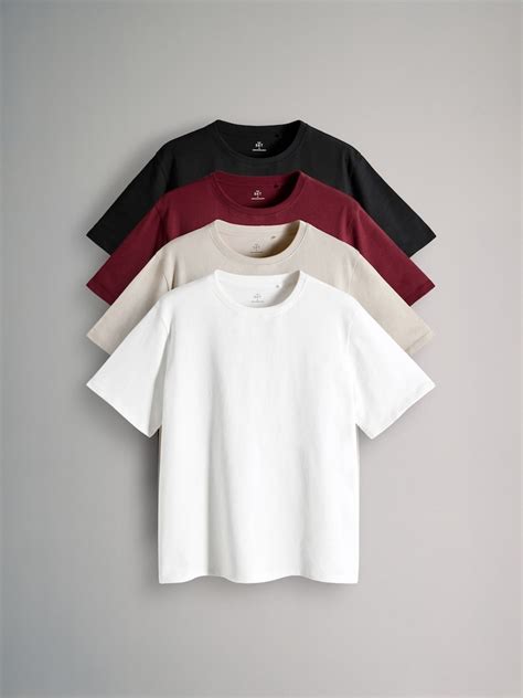 Buy The Set 4 Pack Short Sleeved Relaxed T-Shirts Black/Dark Red/Warm ...