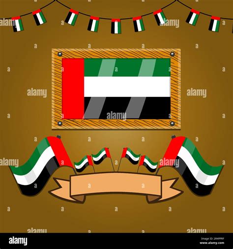 United Arab Emirates Flags On Frame Wood, Label, Simple Gradient and ...
