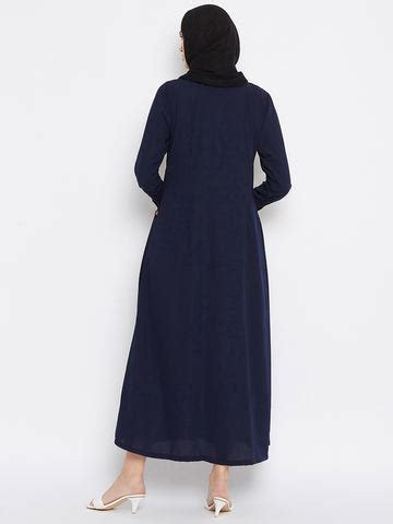 Nabia Women Blue Front Open Abaya with Georgette Scarf
