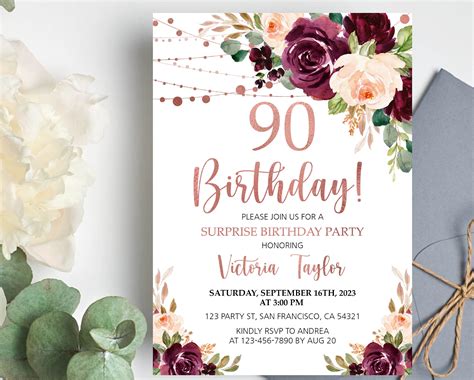 90th Birthday Invitations Printable Diy 90th Birthday Party