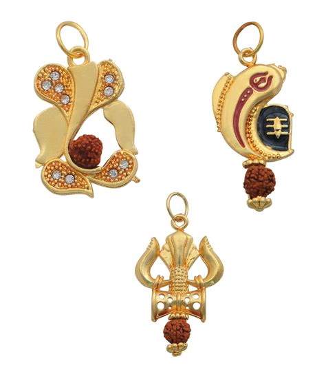 CHARMS Rudraksh Gold Plated Lord Ganesha Inspired Pendant Set Pack Of 3 ...