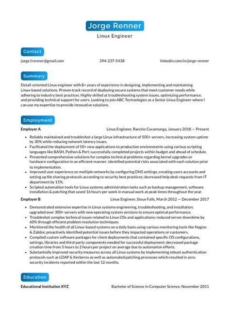 Image result for Linux Engineer Resume Layout