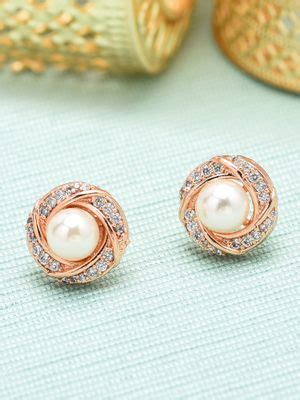 Buy Zaveri Pearls Rose Gold Cubic Zirconia & Pearl Contemporary Brass ...