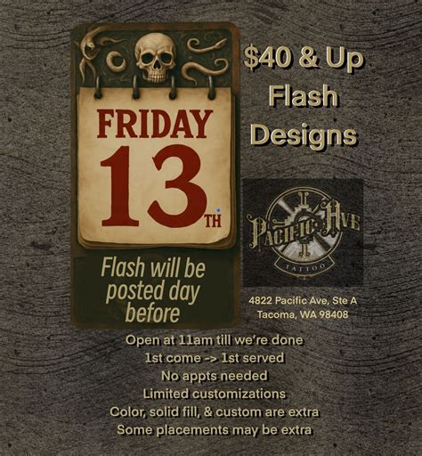 Friday the 13th-Walk-in Tattoo Special, 4822 Pacific Ave, Suite # A ...