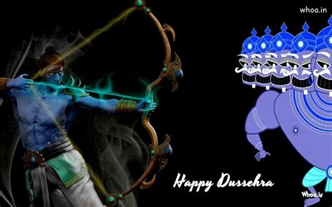 Happy Dussehra Lord Ram And Ravan With Black Background Wallpaper