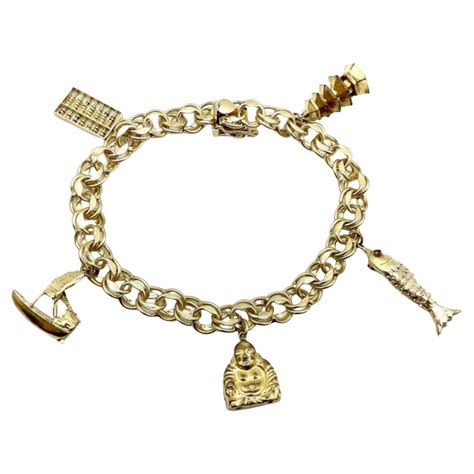 Midcentury Gold Charm Bracelet with 20 Travel Themed Charms at 1stDibs ...