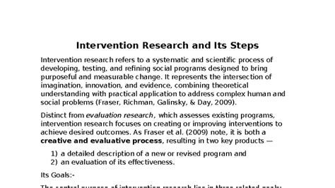 Intervention Research Steps: A Comprehensive Overview - Studocu