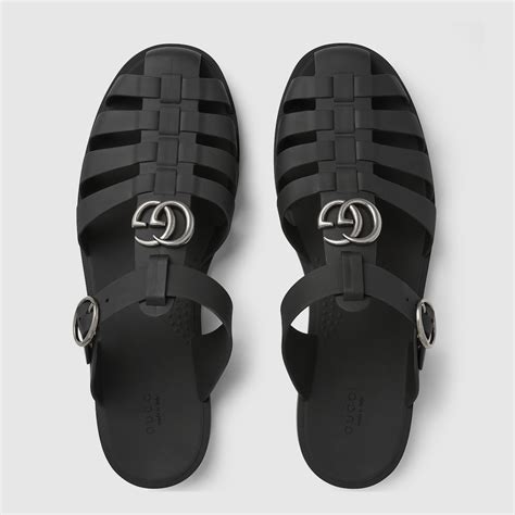 Men's sandal with Double G in black rubber | GUCCI® NL