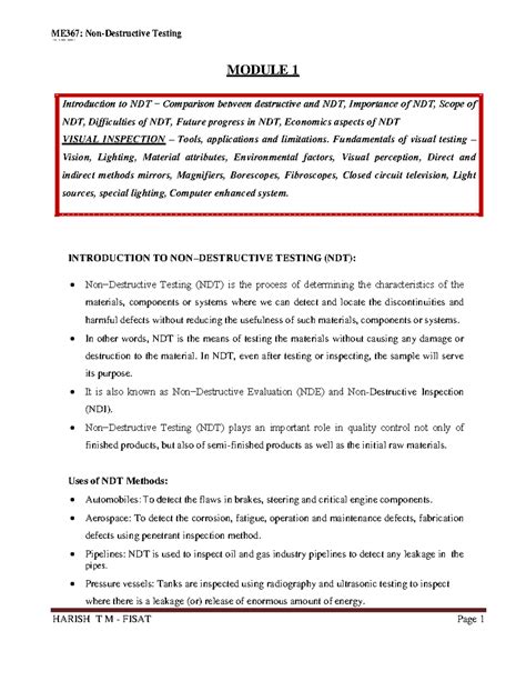 NDT Module - 1 - (NDT) Introduction to NDT − Comparison between ...