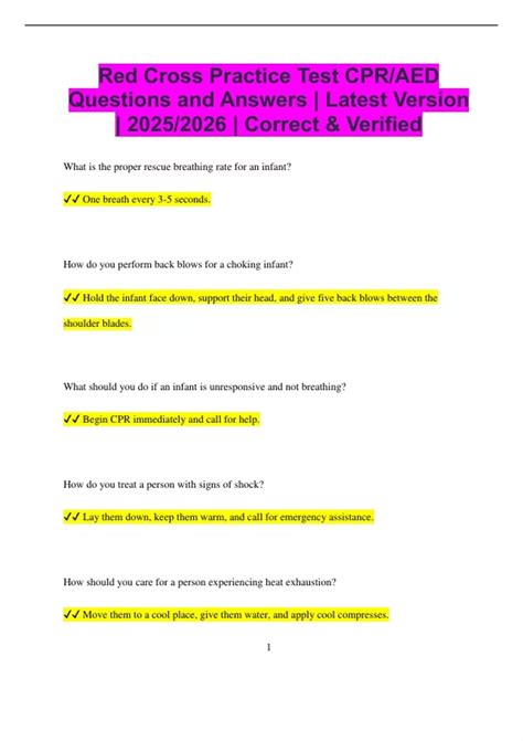 Red Cross Practice Test CPR/AED Questions and Answers | Latest Version ...