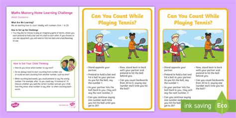EYFS Maths Mastery Counting Home Learning Challenge: Number Tennis