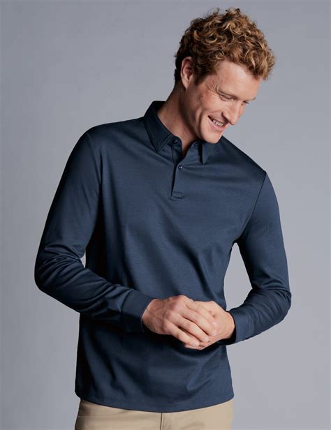 Pure Cotton Jersey Long Sleeve Polo Shirt | Charles Tyrwhitt | M&S