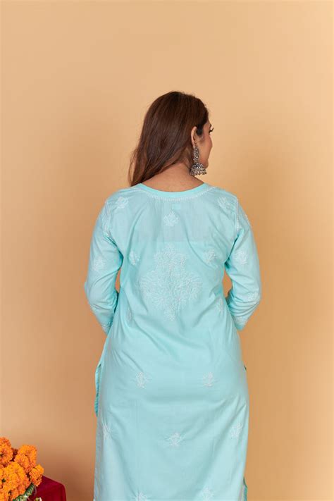 Soft Cotton Chikankari Kurti-Sea Green – Paridhan Chikan Exclusive