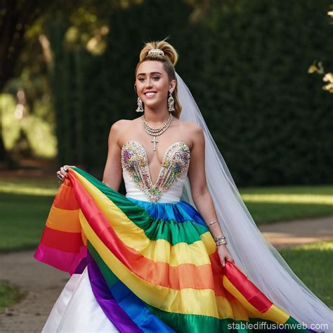 Miley Cyrus Walking in Wedding Dress | Stable Diffusion Online