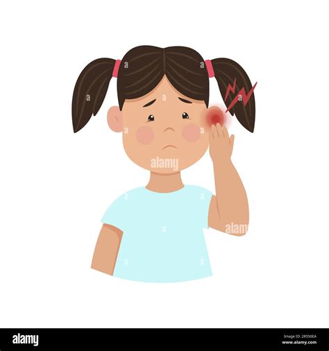 Pain in the ear. An upset girl is holding his ear. Childrens ear ...