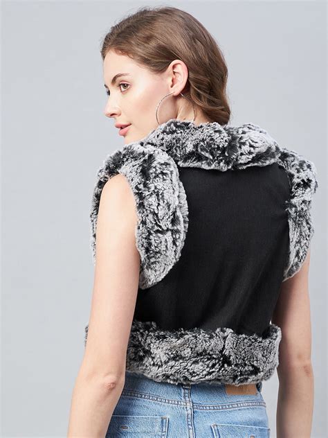 StyleStone Women's Denim and Fur Trim Bolero Crop Shrug – Stylestone